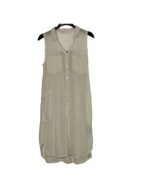 Raquel Allegra Sheer Gauzy Cotton Button Down Dress SM (0) Minimalist Ethereal